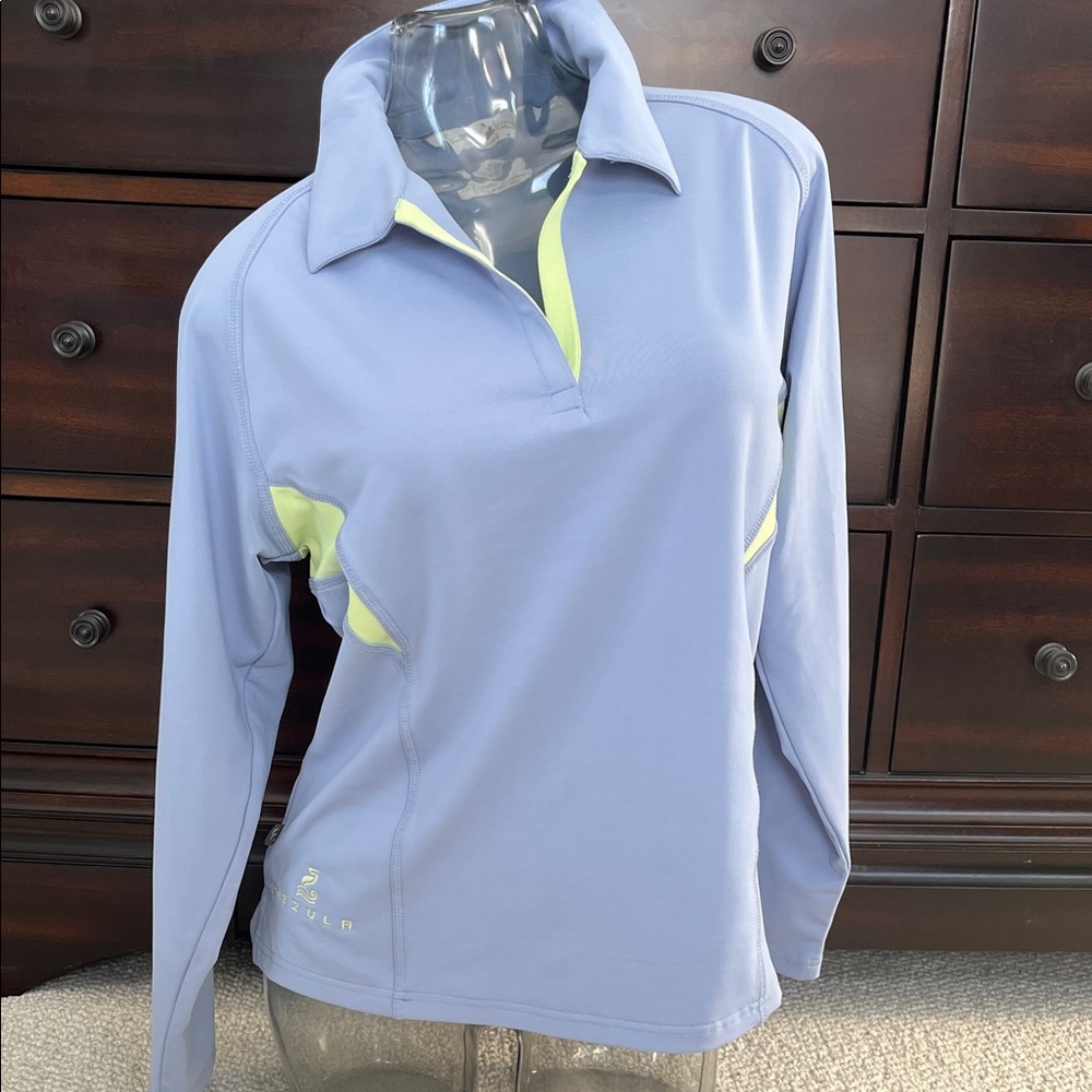 Women's Blue and Yellow Long Sleeve performance Top